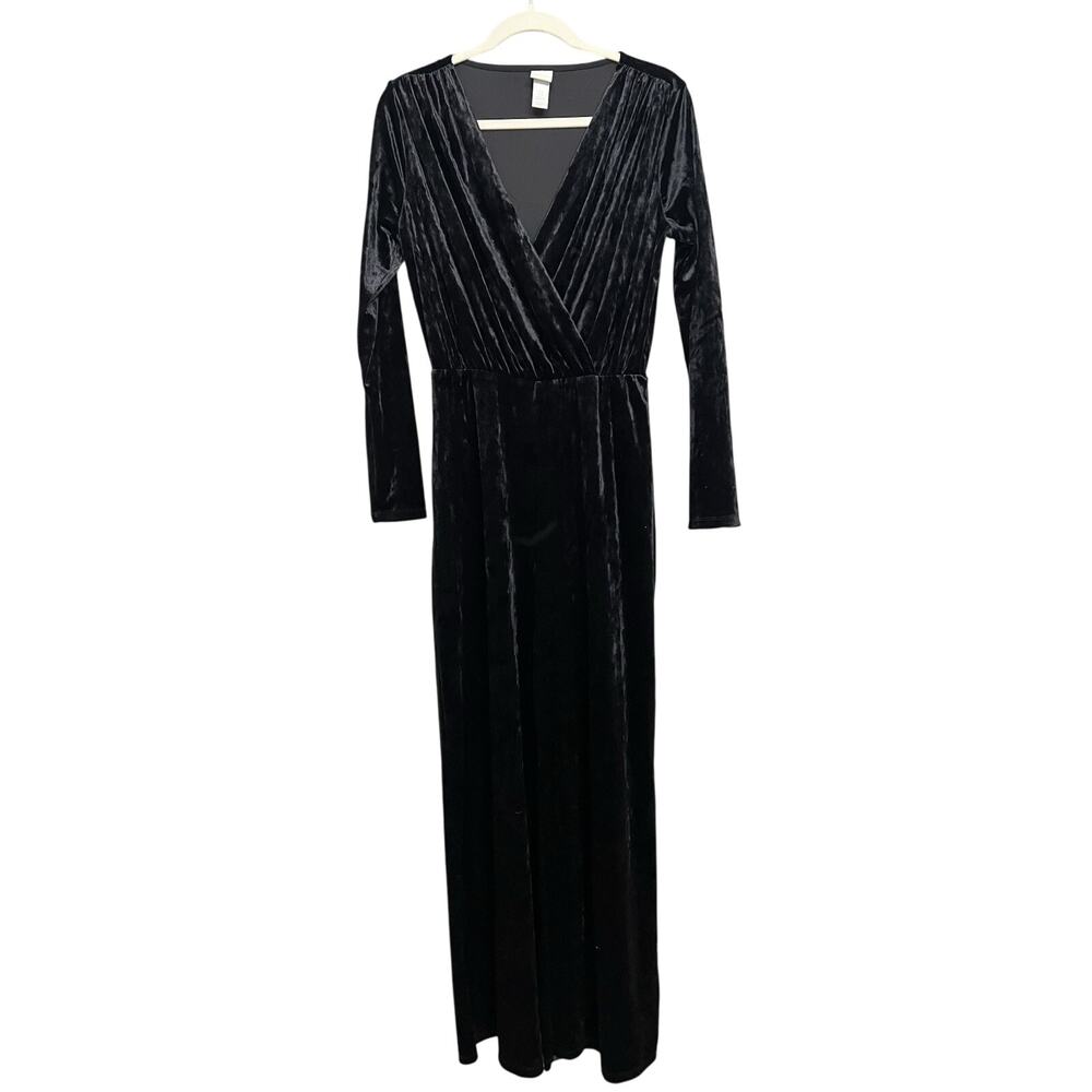 H&M Womens Velvet Jumpsuit Size M Black Long Sleeve Holiday Festive Cocktail